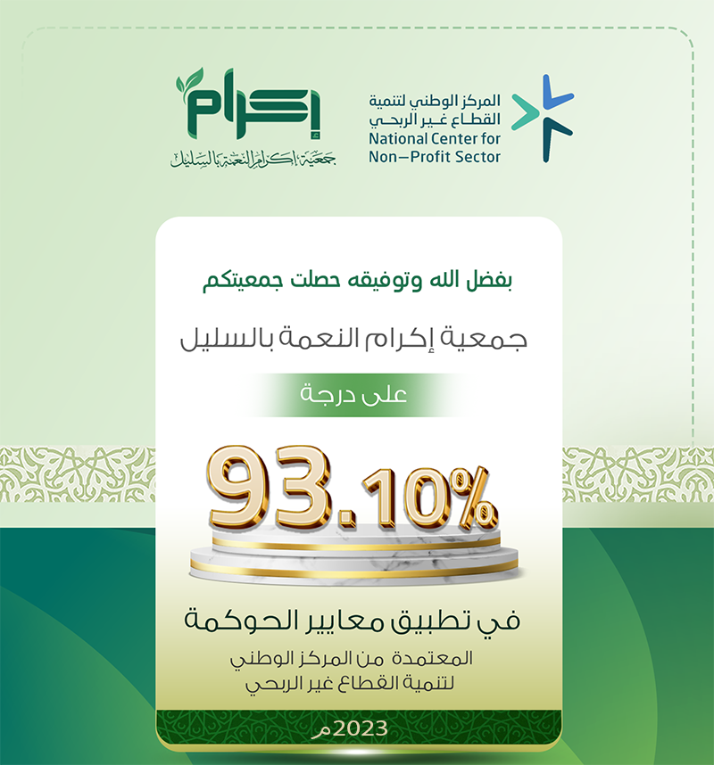 جمعية إكرام النعمة تحقق نسبة 93.10% في تطبيق معايير الحوكمة لعام 2023